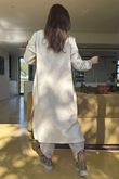 Scuba Stretch Funnel Neck Cocoon Dress Ecru /11=